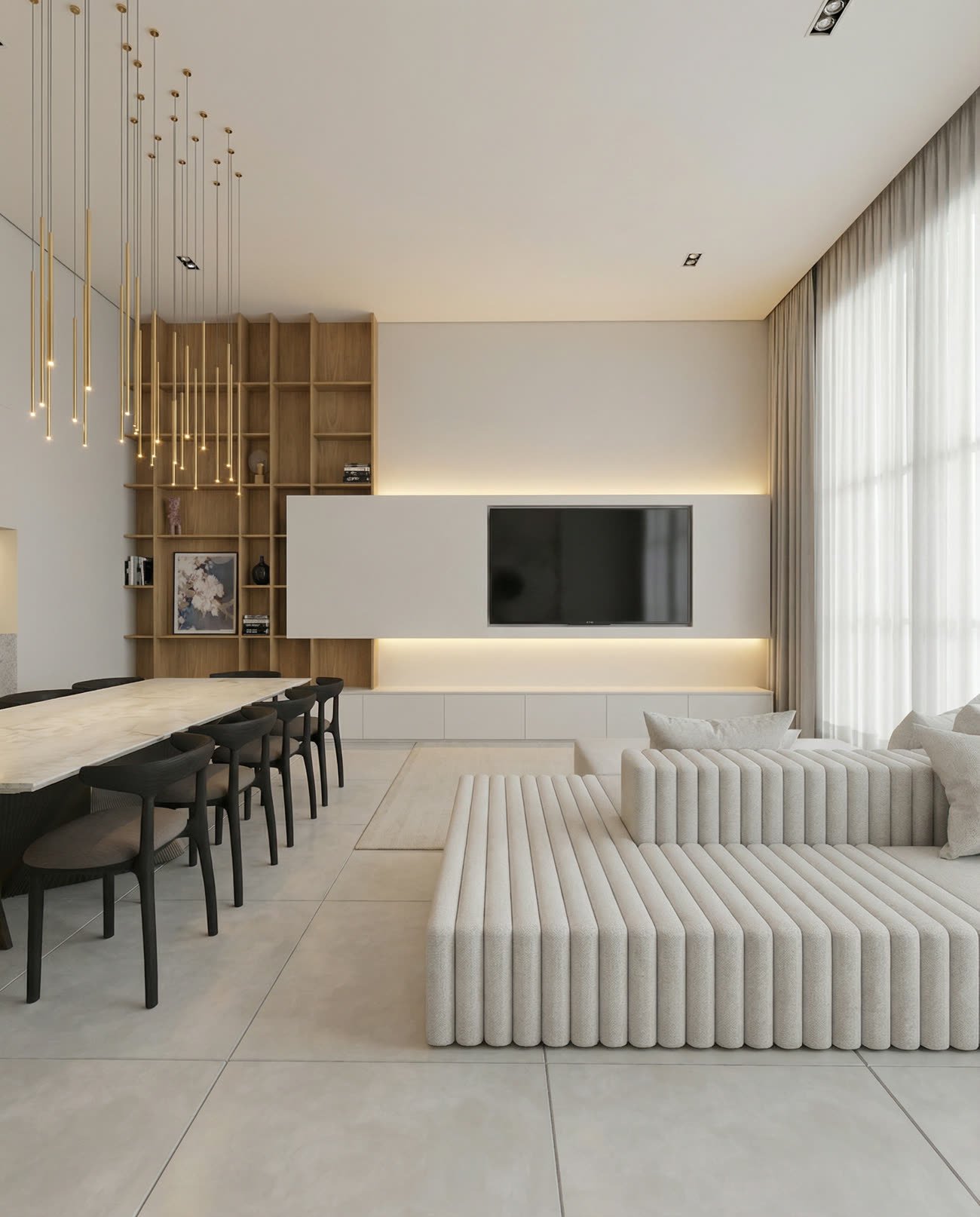 Render da sala de estar da Casa 01